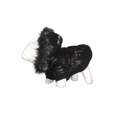 Black Metallic Fashion Parka with Removable Hood-LG