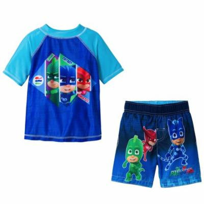PJ Masks Boys Swim Trunks and Rash Guard Set - Multi Value Bundle - Blue, Sizes 4T and 5T