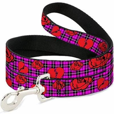 Buckle-Down Pet Leash - Broken Hearts & Roses w Fuchsia Plaid