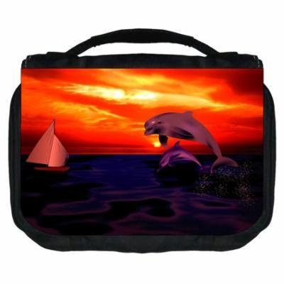 Dolphins Small Travel Toiletry / Cosmetic Case with 3 Compartments and Detachable Hanger