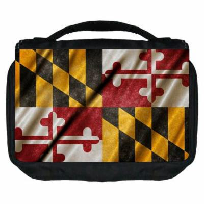 Rosie Parker Inc. TM Small Travel Sized Unisex Hanging Cosmetic/Toiletry Case with 3 Compartments and Detachable Hanger-Made in the U.S.A.- Maryland State Flag