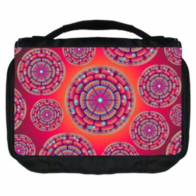 Small Travel Toiletry / Cosmetic Case with 3 Compartments and Detachable Hanger Retro Flower Circles 1