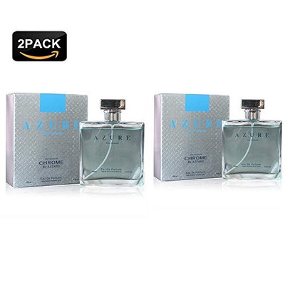 AZURE POUR HOMME, Our Version of CHROME BY AZZARO,3.4 Fluid Ounce Eau de Parfum Spray for Men, Perfect Gift (Package of 2)