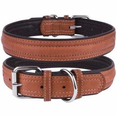 Leather Dog Puppy Collar for Small Dogs Soft Padded, Brown