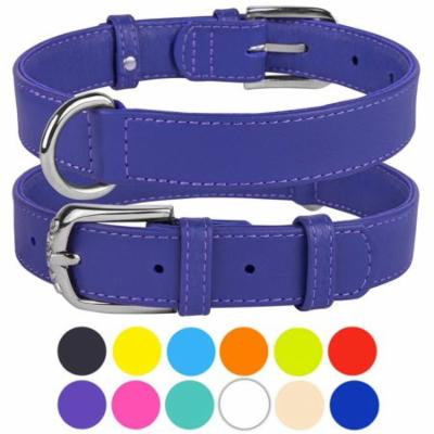 Leather Dog Collar Puppy Collars for Small Dogs Soft Padded, Purple