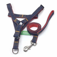 Niubow Denim Dog Leash Harness Collar Set for Small Medium Large Breeds, Adjustable & Heavy Duty Durable Step in Dog Harness Leash for Walking Running Training