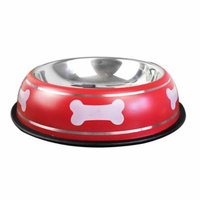 Stainless Steel Bone Print Nonslip Base Dog/ Cat Pet Water & Food Bowl