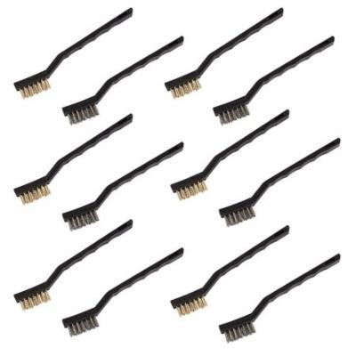 Pack of 12 Mini Wire Brush Set - Stainless Steel and Brass Brushes for Automotive, Cleaning, Detailing, Welding, 6.5 x 0.8 x 0.5 Inches