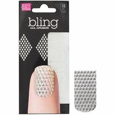 Nail Bliss Bling False Nail, Silver Diamonds, 18 Count