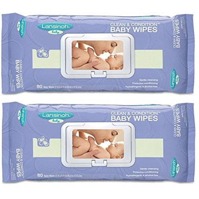 Lansinoh 80 Count Clean & Condition Baby Wipes, Pack of 3