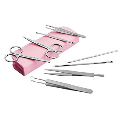 1Set(8PCS)Stainless Steel Silver Pimples Needle Blackheads Tweezers Eyebrow Scissors Kit With Double-end Acne Pins Extractors Fat Granule Removal Kit for Whiteheads Comedones Zits Pimples