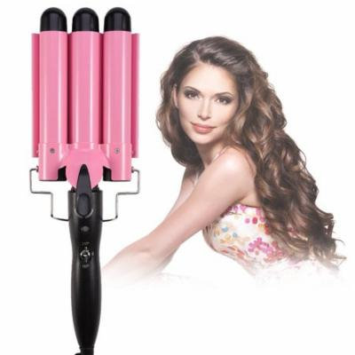 Hair Curling Iron, Portable Temperature Adjustable 3 Barrels Ceramic Wave Iron Wand Curler DIY Curly Hair Styling Tools (28mm)