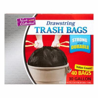 Nicole Home Collection Drawstring Trash Bags, 30 Gallon, Black, 40 Ct
