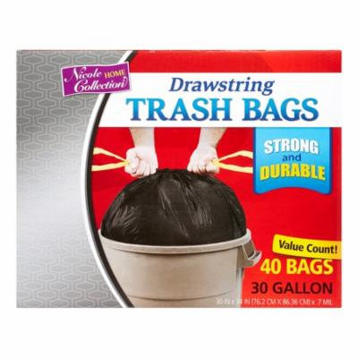 Nicole Home Collection Drawstring Trash Bags, 30 Gallon, Black, 40 Ct