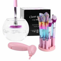 Qiilu Electric Automatic Makeup Brush Cleaner and Dryer Set Deeply Clean and Dry in Seconds Suit for All Size Makeup Brushes with 8 Collars Pink Gift for Women