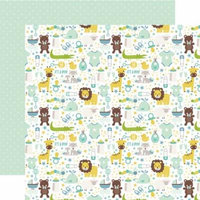It's A Boy; Animals/Green W/White Dots - Sweet Baby Boy Double-Sided Cardstock 12