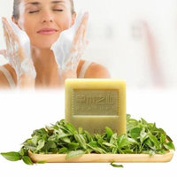 Natural Matcha Handmade Soap, Face Pore Cleaning Moisturizing Anti-Acne Anti Blackhead Cleansers Soaps, Free Bonus Wooden Soap Dish, Foaming Net, Small Soap