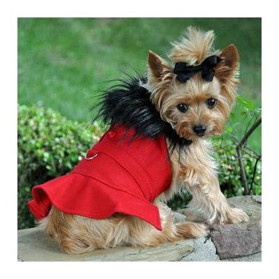 Wool Fur-Trimmed Dog Harness Coat - Red Large