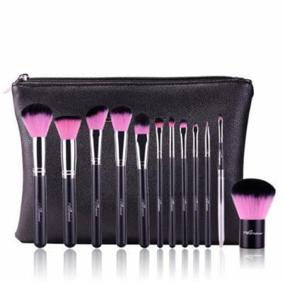 Black & Silver Fiber Hair and Wool 12Pcs Makeup Cosmetic Foundation Makeup Brushes Kit With A Brush Bag