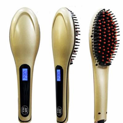 Salon-Grade Ceramic Fast Heating Hair Straightener Brush Irons With Digital Screen Display - Gold