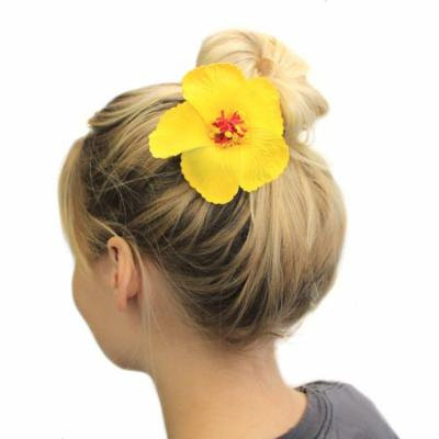 Hawaii Luau Party Dance Artificial Foam Round Hibiscus Hair Clip Solid Yellow