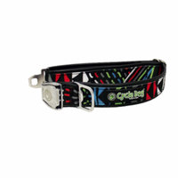 Cycle Dog Black Multi-Colored Modern Art Dog Collar With Bottle Top Opener - L