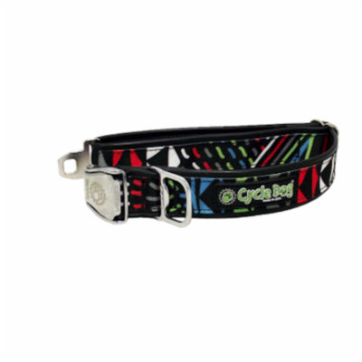Cycle Dog Black Multi-Colored Modern Art Dog Collar With Bottle Top Opener - L