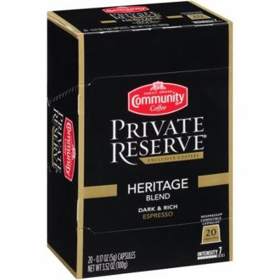 Community Coffee Nespresso Capsules, Private Reserve Heritage Blend, Dark and Rich Espresso, 20 Count
