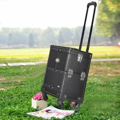Zimtown Professional Black PVC Rolling Makeup Cosmetic Train Case Lockable Wheeled Box Artist Case Trolley Travel Cosmetic Case Beauty Train Case Organizer