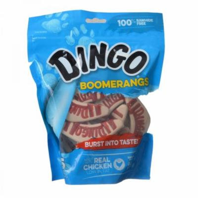 Dingo Boomerangs Rawhide Free Dog Treats with Real Chicken 25 Pack - Pack of 12
