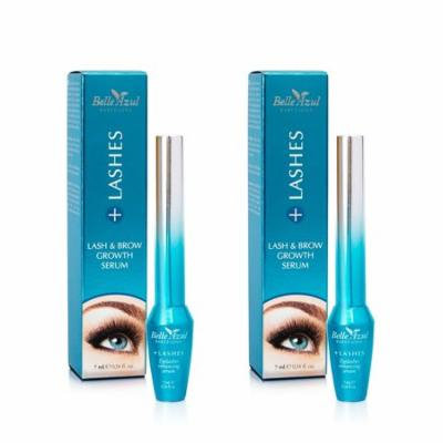 Belle Azul +Lashes Growth Serum - Longer, Thicker, Fuller Lashes & Enhanced Brows with Castor Oil - Conditioning Hair Growth Treatment 7 ml./0.24 fl.oz (Pack of 2)