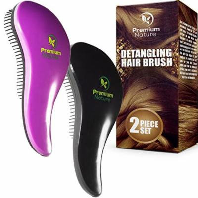 Detangling Hair Brush Best Detangler Comb Brush For Curly Wavy Thick or Thin Black Purple Combo Set (Black & Purple) Hair 2.0 Limited Edition Premium Nature