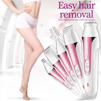 Topboutique Nose Ear & Hair Trimmer for Woman, 5 IN 1 USB Waterproof Electric Nose Ear Beard Body Trimmer Sideburns Eyebrow Shaver Facial Hair Grooming Kit,Wet and Dry Pink