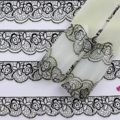 Girl12Queen Fashion Black Floral Lace Nail Art Sticker Decal for Nail Tips Decor Manicure