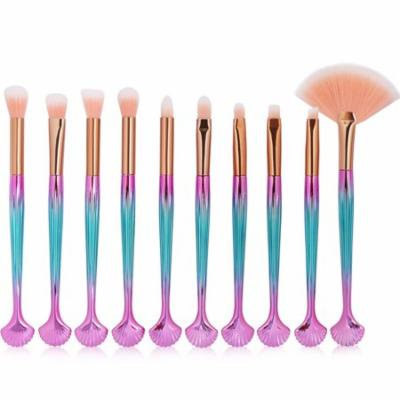 Mosunx New Arrival 10Pc Shell Foundation Eyeshadow Contour Eye Lip Makeup Brushes Set B