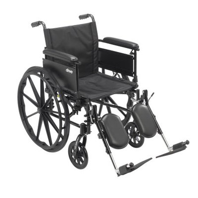 Drive Medical Cruiser X4 Lightweight Dual Axle Wheelchair with Adjustable Detachable Arms, Full Arms, Elevating Leg Rests, 20