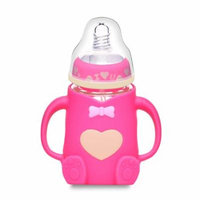 Baby Feeding Bottle Glass Milk Bottle Width Mouth Feeder 240ML Silicone Shockproof Nursing Bottle for 24 Months (Pink)
