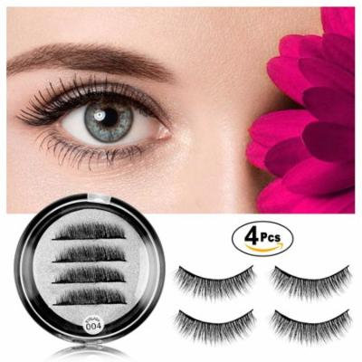 Magnetic Eyelashes No Glue - Dual Magnets Natural False Eyelashes - 3D Reusable Full Eye Fake Lashes Extensions - Thick Soft & Handmade Seconds to Apply (1 Pair 4 Pieces