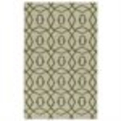 3.5' x 5.5' Coupled Circles Olive Green and White Hand Woven Wool Area Throw Rug