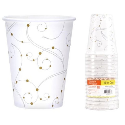 Hanna K Signature 2184651 12 oz Swirls & Pearls Hot-Cold Paper Cup - 16 Count & Pack of 24