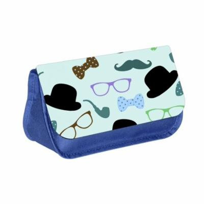 Hipster Elements - Blue Medium Sized Makeup Bag with 2 Zippered Pockets and Velcro Closure