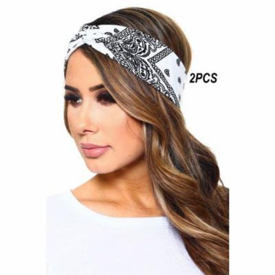 Womens Fashion Soft Stretch Wrap Bandana Headband Hair Band HB-551-White-2PCS