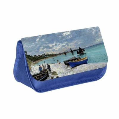 Monet's Sailboats Painting - Blue Medium Sized Makeup Bag with 2 Zippered Pockets and Velcro Closure