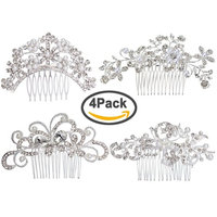 Pack of 4 Bridal Wedding Hair Comb Rose Gold Crystal Rhinestones Pearls Women Hair Side Combs Bridal Head Pin Headpiece (Rose G