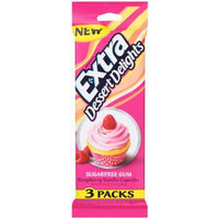 Extra Dessert Delights Raspberry Vanilla Cupcake Sugarfree Gum, 15 count, (Pack of 3)