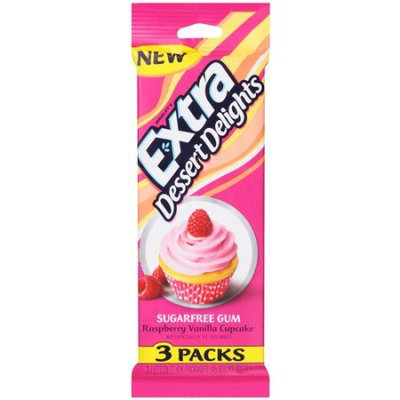 Extra Dessert Delights Raspberry Vanilla Cupcake Sugarfree Gum, 15 count, (Pack of 3)