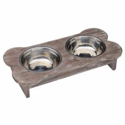 Rustic Wood Bone Shaped Dog Feeder