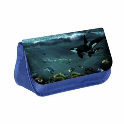Orcas - Blue Medium Sized Makeup Bag with 2 Zippered Pockets and Velcro Closure