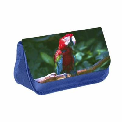 Parrot - Blue Medium Sized Makeup Bag with 2 Zippered Pockets and Velcro Closure