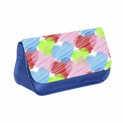 Hearts - Blue Medium Sized Makeup Bag with 2 Zippered Pockets and Velcro Closure